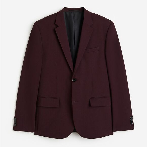 Men's H&M SKINNY FIT SINGLE-BREASTED JACKET Burgundy Blazer - Picture 1 of 14